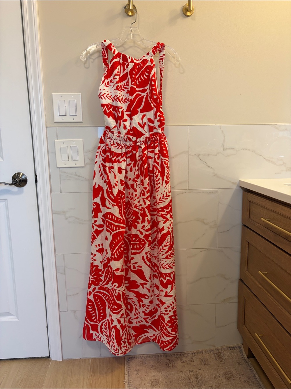 Banana Republic Red and White Tropical Maxi Dress